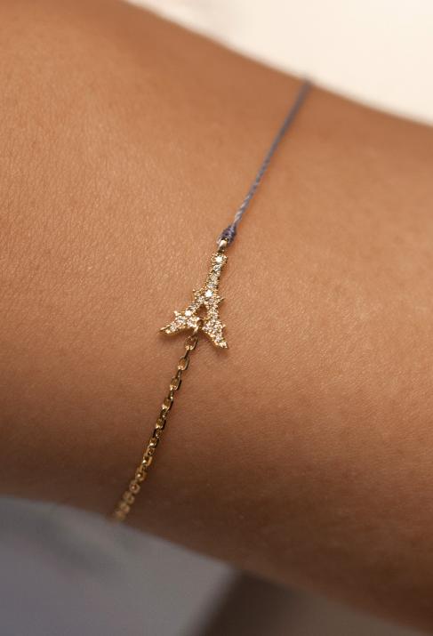 String-Chain Bracelet For Women with 0.05ct Round Diamond in Yellow Gold Pavé Setting - Redline - 0++