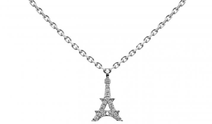 Chain Necklace For Women with 0.05ct Round Diamond in White Gold Pavé Setting - Redline - 0++
