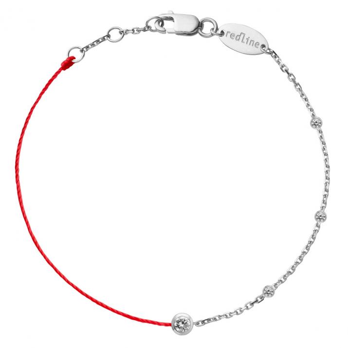 String-Chain Bracelet For Women with 0.14ct Round Diamond in White Gold Bezel Setting - Redline - 0++