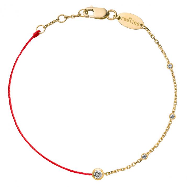 String-Chain Bracelet For Women with 0.14ct Round Diamond in Yellow Gold Bezel Setting - Redline - 0++