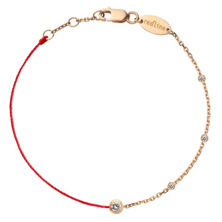 String-Chain Bracelet For Women with 0.14ct Round Diamond in Rose Gold Bezel Setting - Redline - 0++