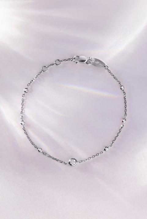 Chain Bracelet For Women with 0.14ct Round Diamond in Black Gold Bezel Setting - Redline - 0++