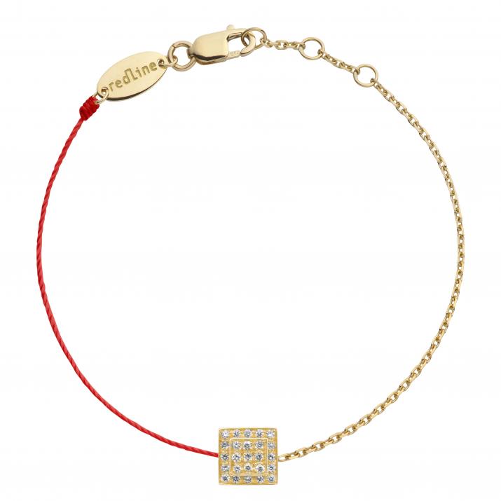 String-Chain Bracelet For Women with 0.13ct Round Diamond in Yellow Gold Bezel Setting - Redline - 0++