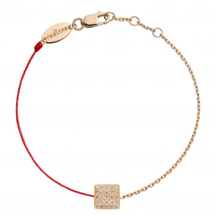 String-Chain Bracelet For Women with 0.13ct Round Diamond in Rose Gold Bezel Setting - Redline - 0++