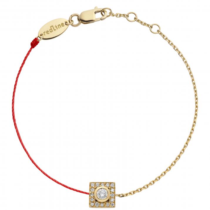 String-Chain Bracelet For Women with 0.18ct Round Diamond in Yellow Gold Bezel Setting - Redline - 0++