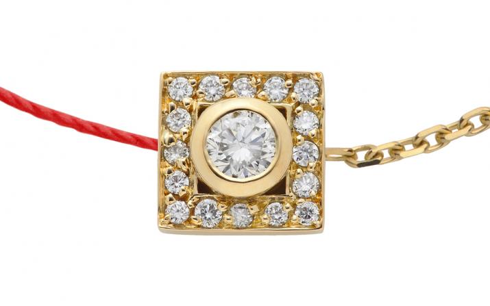 String-Chain Bracelet For Women with 0.18ct Round Diamond in Yellow Gold Bezel Setting - Redline - 0++