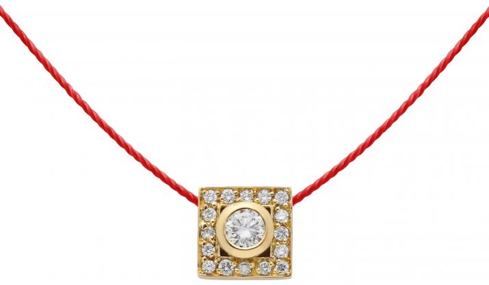 String Necklace For Women with 0.18ct Round Diamond in Yellow Gold Bezel Setting - Redline