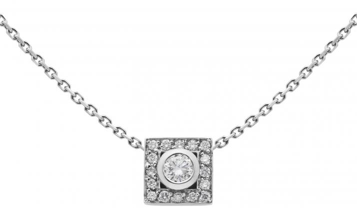 Chain Necklace For Women with 0.18ct Round Diamond in White Gold Bezel Setting - Redline