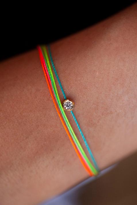 Multistring Bracelet For Women with 0.10ct Round Diamond in Yellow Gold Bezel Setting - Redline - 0++