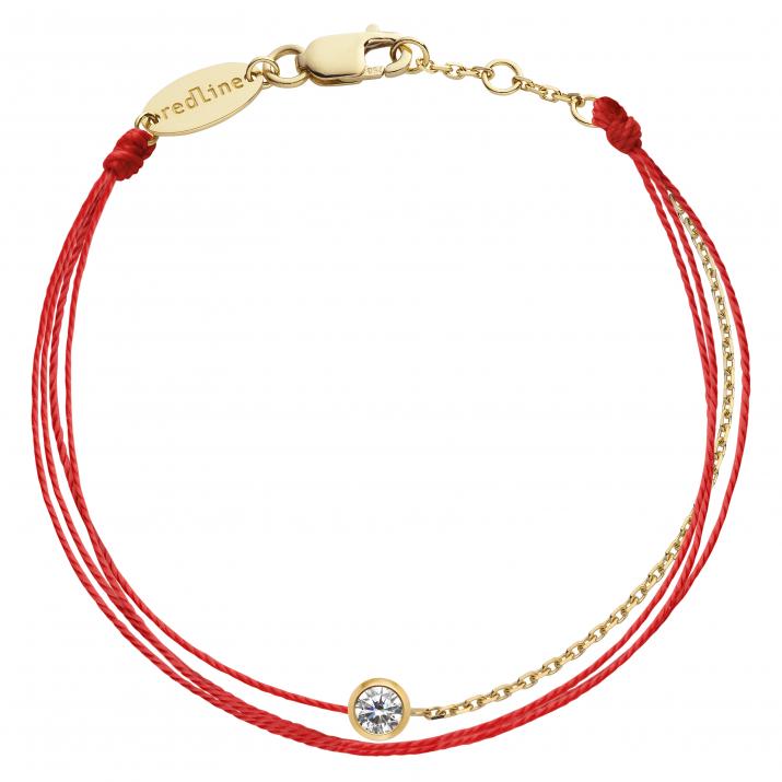Multistring Bracelet For Women with 0.10ct Round Diamond in Yellow Gold Bezel Setting - Redline - 0++