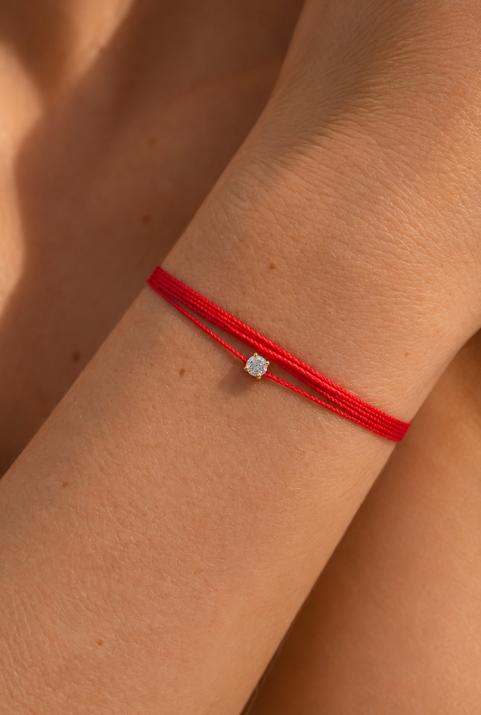 Multistring Bracelet For Women with 0.08ct Round Diamond in Yellow Gold Prong Setting - Redline - 0++