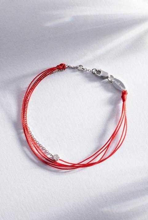 Multistring Bracelet For Women with 0.05ct Round Diamond in White Gold Cluster Setting - Redline - 0++