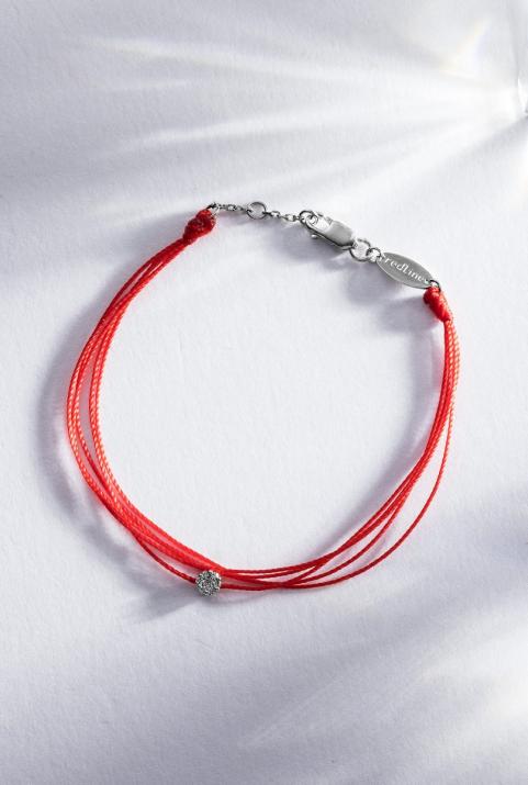 Multistring Bracelet For Women with 0.05ct Round Diamond in White Gold Cluster Setting - Redline - 0++