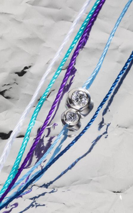 Multistring Bracelet For Women with 0.15ct Round Diamond in White Gold Bezel Setting - Redline - 0++