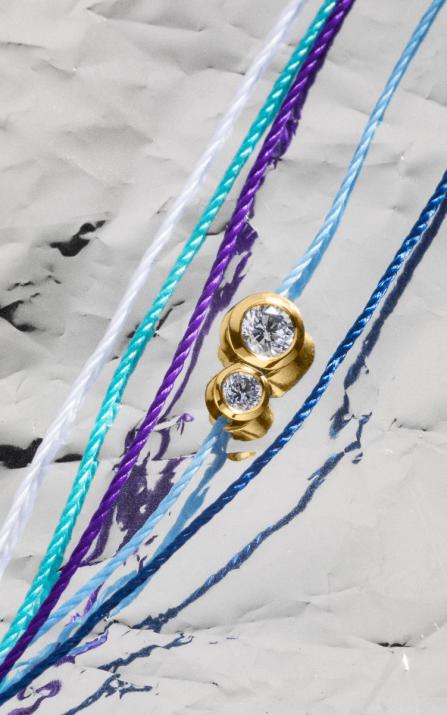 Multistring Bracelet For Women with 0.15ct Round Diamond in Yellow Gold Bezel Setting - Redline - 0++