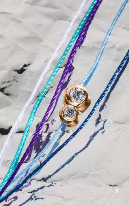 Multistring Bracelet For Women with 0.15ct Round Diamond in Rose Gold Bezel Setting - Redline - 0++