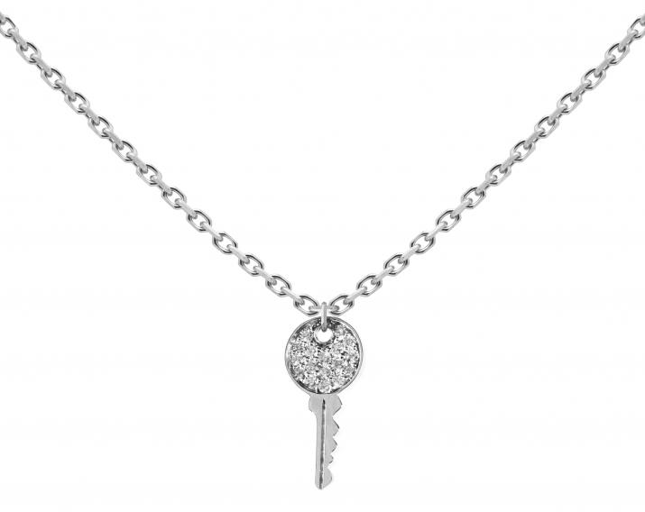 Chain Necklace For Women with 0.085ct Round Diamond in White Gold Pavé Setting - Redline