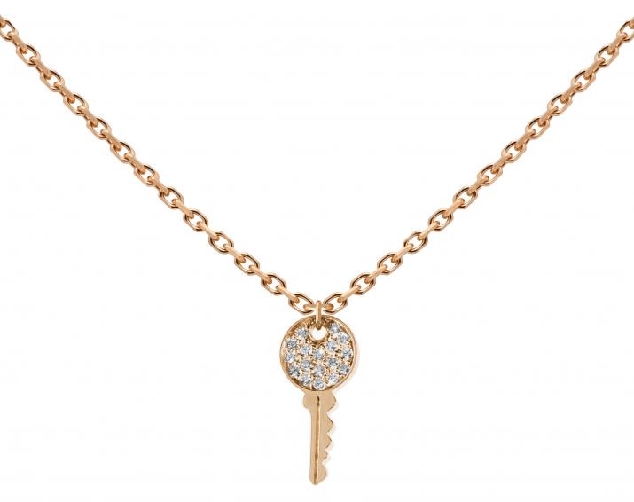 Chain Necklace For Women with 0.085ct Round Diamond in Rose Gold Pavé Setting - Redline