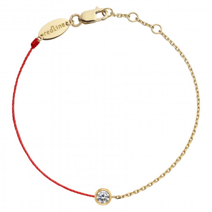 String Bracelet For Men with 0.10ct Round Diamond in Yellow Gold Bezel Setting - Redline - 0++