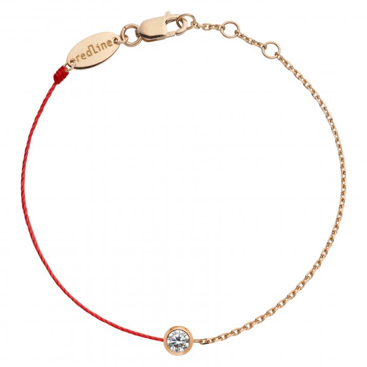 String Bracelet For Men with 0.10ct Round Diamond in Rose Gold Bezel Setting - Redline - 0++