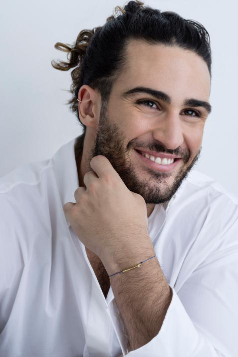 String Bracelet For Men with 0.05ct Round Diamond in Yellow Gold Bezel Setting - Redline - 0++