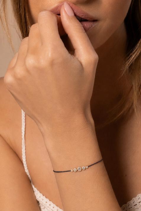 String Bracelet For Women with 0.50ct Round Diamond in Yellow Gold Bezel Setting - Redline - 0++