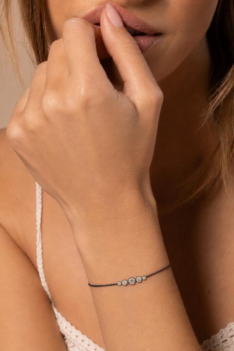 String Bracelet For Women with 0.50ct Round Diamond in Black Gold Bezel Setting - Redline - 0++