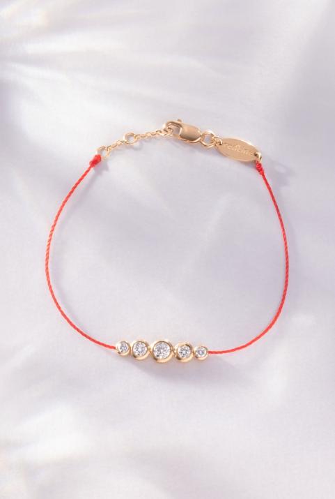 String Bracelet For Women with 0.50ct Round Diamond in Rose Gold Bezel Setting - Redline - 0++