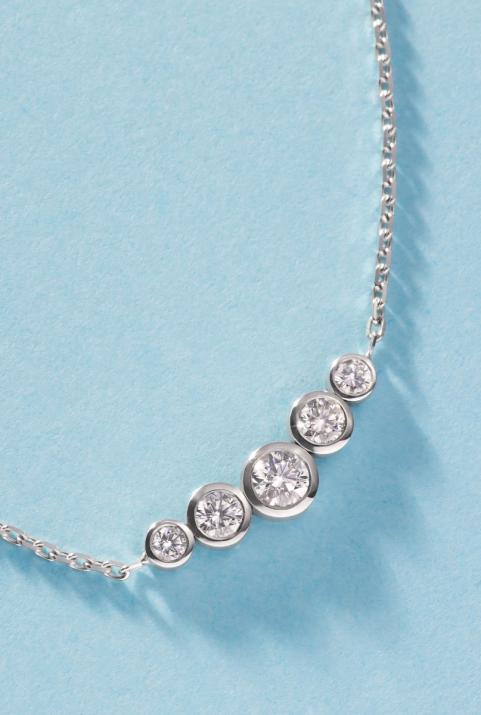 Chain Necklace For Women with 0.50ct Round Diamond in White Gold Bezel Setting - Redline - 0++