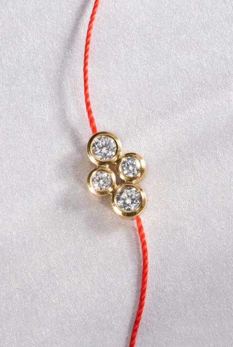 String Bracelet For Women with 0.30ct Round Diamond in Yellow Gold Bezel Setting - Redline - 0++