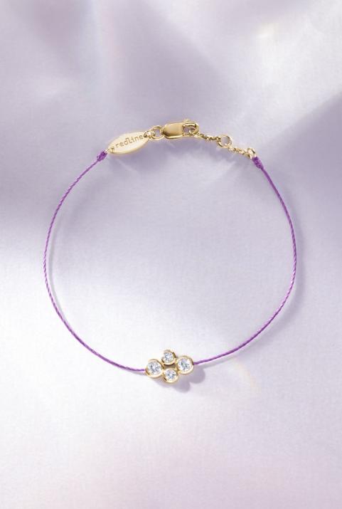 String Bracelet For Women with 0.30ct Round Diamond in Yellow Gold Bezel Setting - Redline - 0++