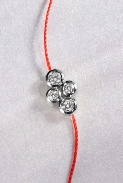 String Bracelet For Women with 0.30ct Round Diamond in Black Gold Bezel Setting - Redline - 0++
