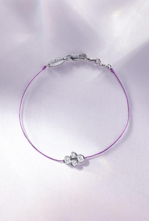 String Bracelet For Women with 0.30ct Round Diamond in Black Gold Bezel Setting - Redline - 0++