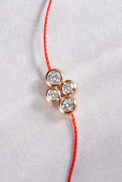 String Bracelet For Women with 0.30ct Round Diamond in Rose Gold Bezel Setting - Redline - 0++