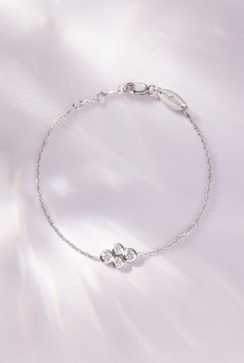 Chain Bracelet For Women with 0.30ct Round Diamond in White Gold Bezel Setting - Redline - 0++