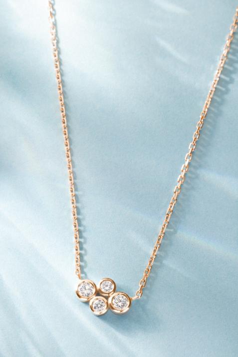 Chain Necklace For Women with 0.30ct Round Diamond in Rose Gold Bezel Setting - Redline - 0++