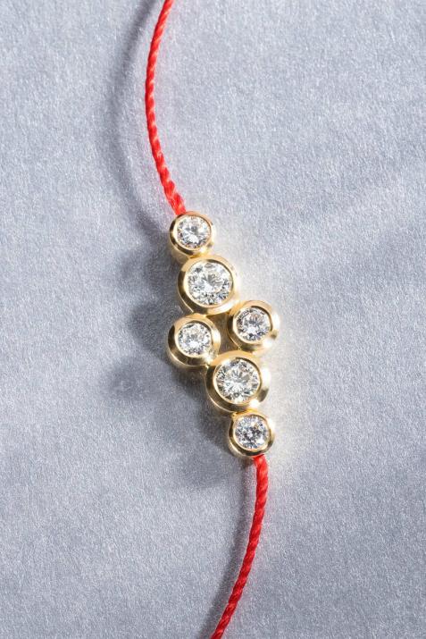 String Bracelet For Women with 0.40ct Round Diamond in Yellow Gold Bezel Setting - Redline - 0++