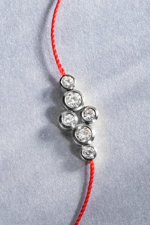 String Bracelet For Women with 0.40ct Round Diamond in Black Gold Bezel Setting - Redline - 0++
