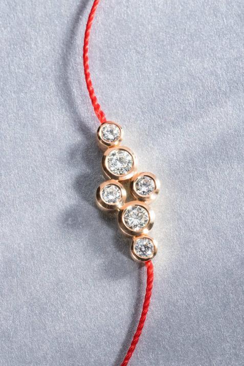 String Bracelet For Women with 0.40ct Round Diamond in Rose Gold Bezel Setting - Redline - 0++