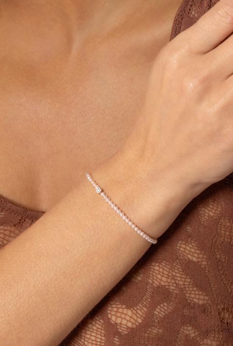 String Bracelet For Women with 0.05ct Round Diamond in Yellow Gold Cluster Setting - Redline - 0++