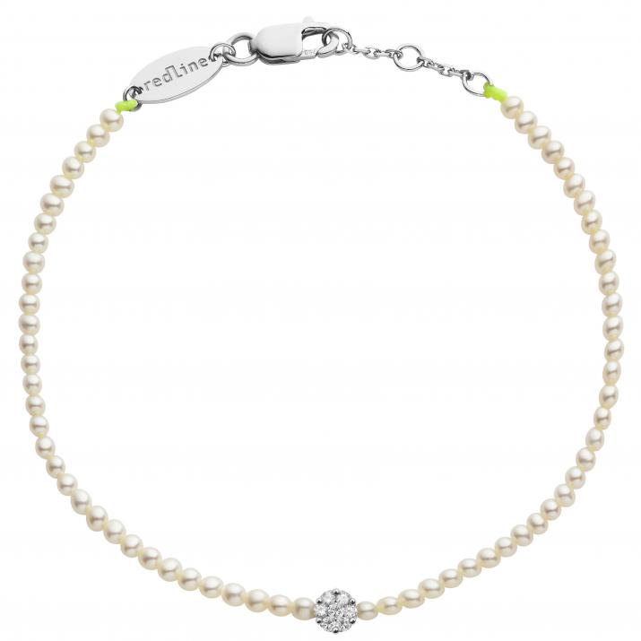 String Bracelet For Women with 0.05ct Round Diamond in White Gold Cluster Setting - Redline - 0++