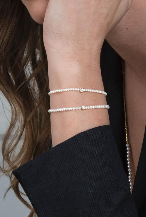 String Bracelet For Women with 0.20ct Round Diamond in White Gold Bezel Setting - Redline - 0++