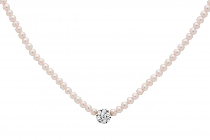 String Necklace For Women with 0.05ct Round Diamond in White Gold Cluster Setting - Redline - 0++