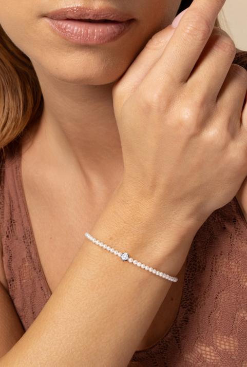 String Bracelet For Women with 0.20ct Round Diamond in White Gold Bezel Setting - Redline - 0++