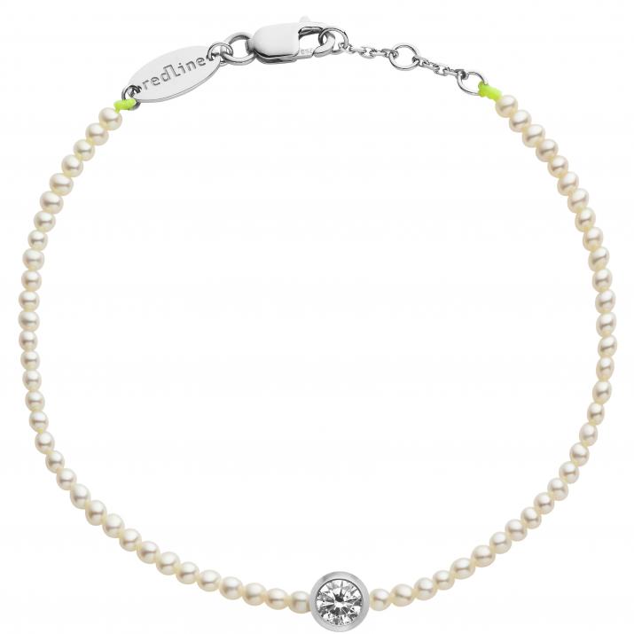 String Bracelet For Women with 0.20ct Round Diamond in White Gold Bezel Setting - Redline - 0++