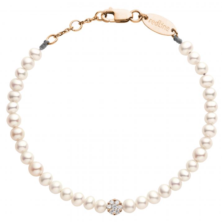 String Bracelet For Women with 0.05ct Round Diamond in Rose Gold Cluster Setting - Redline - 0++