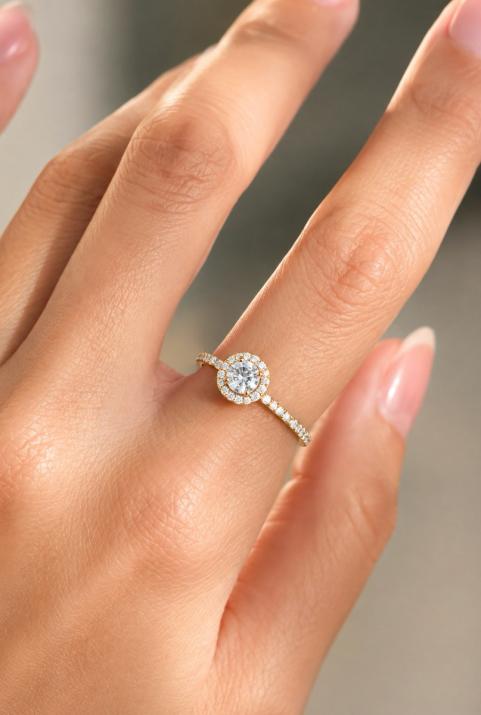 Ring with 0.47ct Round Diamond in Yellow Gold Prong Setting - Redline - 0++