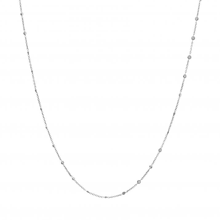 Chain Necklace For Women with 0.71ct Round Diamond in White Gold Bezel Setting - Redline - 0++