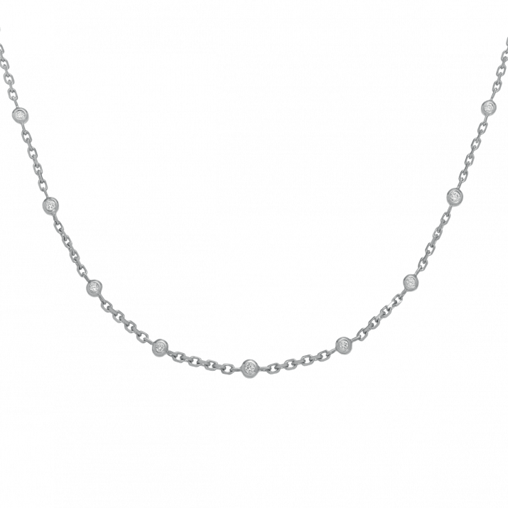 Chain Necklace For Women with 0.481ct Round Diamond in White Gold Bezel Setting - Redline - 0++