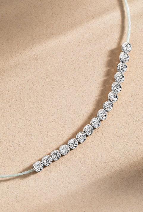 String Bracelet For Women with 0.29ct Round Diamond in White Gold Prong Setting - Redline - 0++